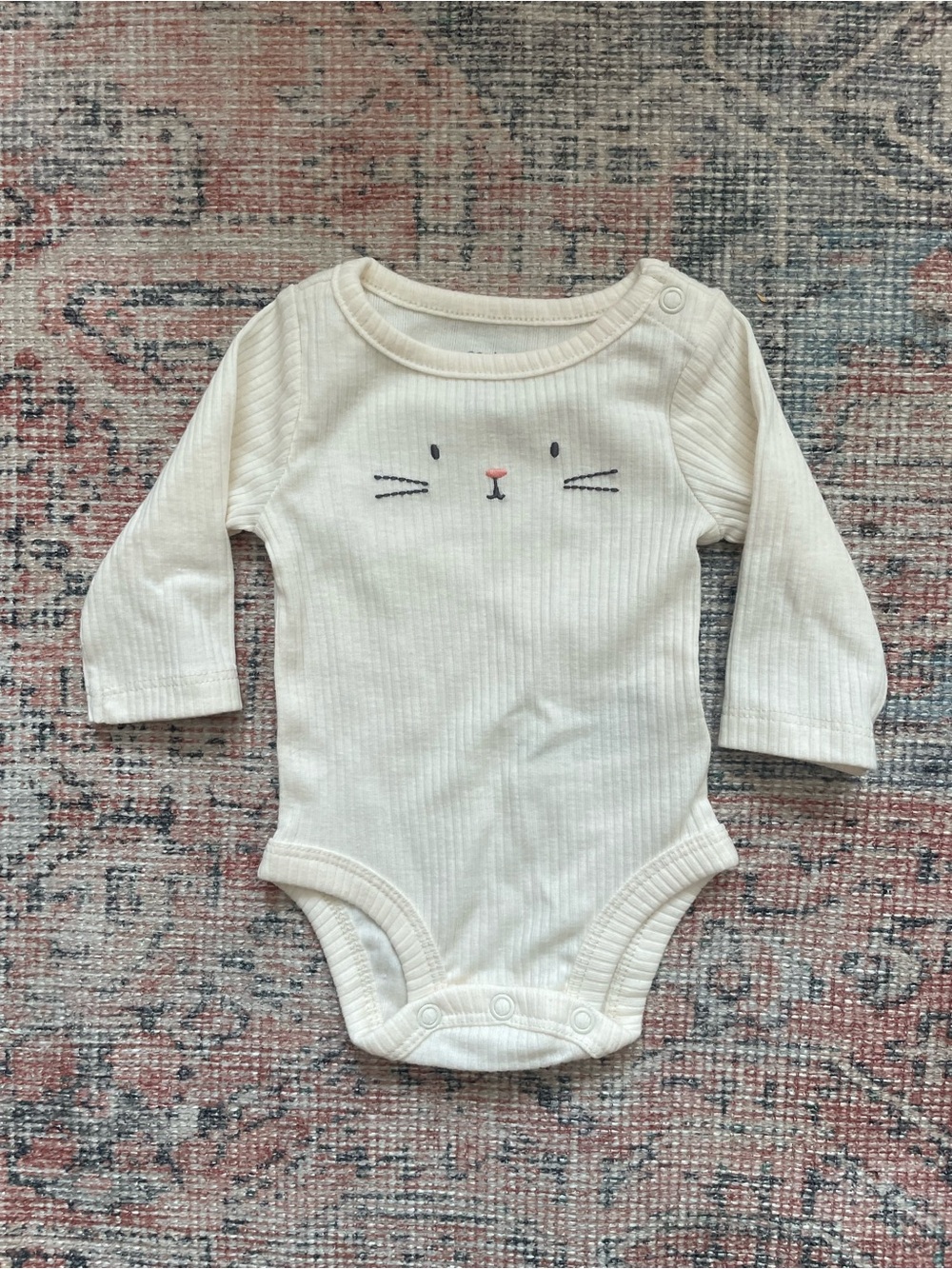 Carter’s Girls Newborn Cotton Long Sleeve Cat Embroidered Cream Onsie Bodysuit